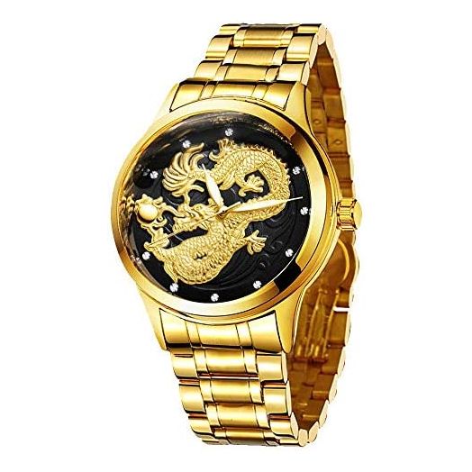 Udaney Mens Dragon Quartz Business Wristwatch Stainless Steel Strap Father Husband Son