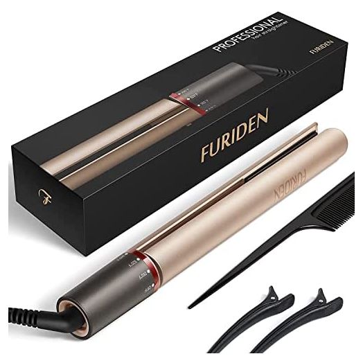 FURIDEN Hair Straightener, Flat Iron Hair Straightener, Hair Straightener and Curler 2 in 1, Flat Iron Curling Iron in One, Curling Straightening Iron Combo, Round Flat Iron