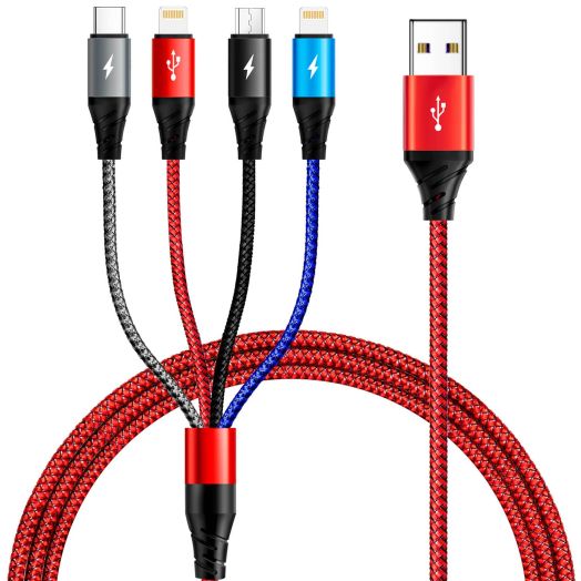 Multi Charging Cable [2Pack 6ft] Fast USB Charger Cord 3.5A Braided 4 in 1 Chargers for Multiple Devices with Lightning/Type C/Micro USB Ports for Cell Phones/iPhone/Samsung Galaxy/PS/Tablets & More