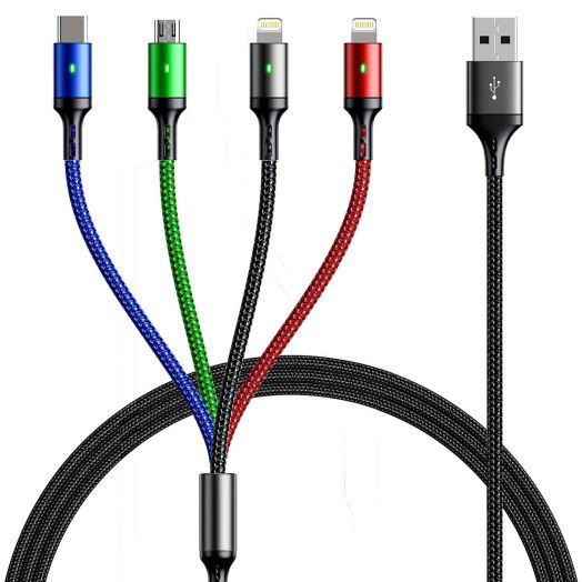 YTLUSN Multi Charging Cable 4A, [5Ft 2Pack] Multi Charger Cord, Braided 4 in 1 Fast Charging Cord, Multi Charger Cable, Multi USB Adapter with IP/Type C/Micro Port for Most Phones iPads PS & More