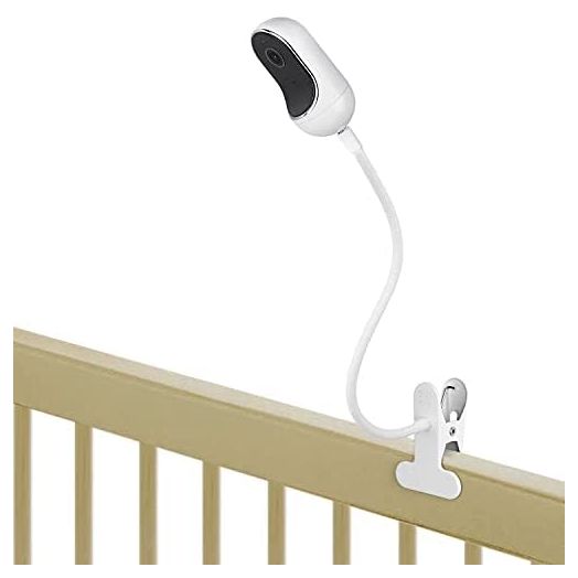 Flexible Clip Mount Compatible with Owlet, Motorola and Other Baby Monitor Camera with 1/4 Threaded Hole Without Tools or Wall Damage - White