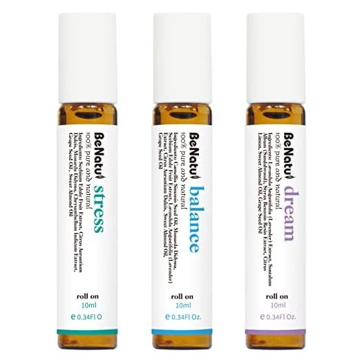 Aromatherapy Oils Roll On Set, Essential Oil Blends (Dream with Stress, Balance) for Deep Relaxing - by benatu
