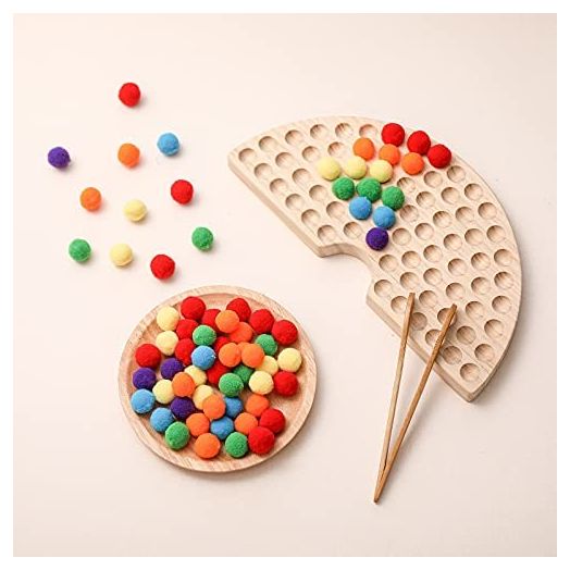 ibwaae Wooden Peg Board Beads Game Color Sorting Toys Counting Matching Game Bead Counting Fine Motor Skill Montessori Toys for Toddlers (Rainbow)