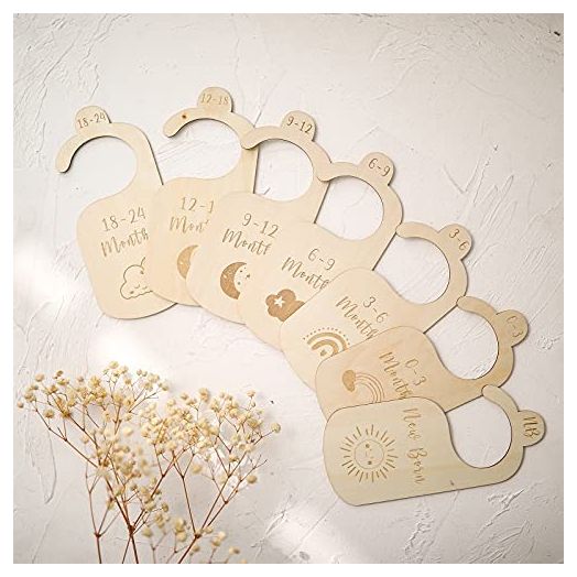 ibwaae Wooden Baby Closet Size Divider Organizer Hanger Clothing Dividers for Newborn Nursery Decor Infant to 24 Months