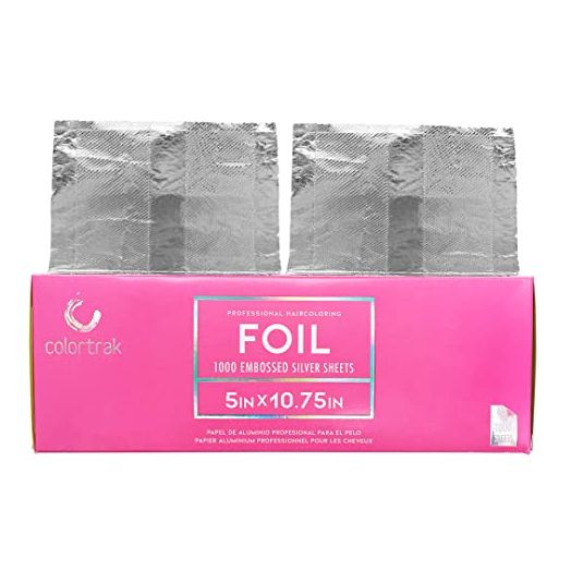 Colortrak Embossed Sheets Silver Aluminum Foil Pop-up Dispenser, 1000 Pre-cut Sheets Non-slip Textured Silver 5 x 11 Sheets for Hair Foil Coloring and Highlighting Sheet Applications
