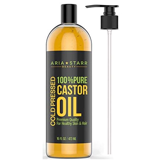Aria Starr Castor Oil Cold Pressed - 16 FL OZ - 100% Pure Hair Oil For Hair Growth, Face, Skin Moisturizer, Scalp, Thicker Eyebrows And Eyelashes
