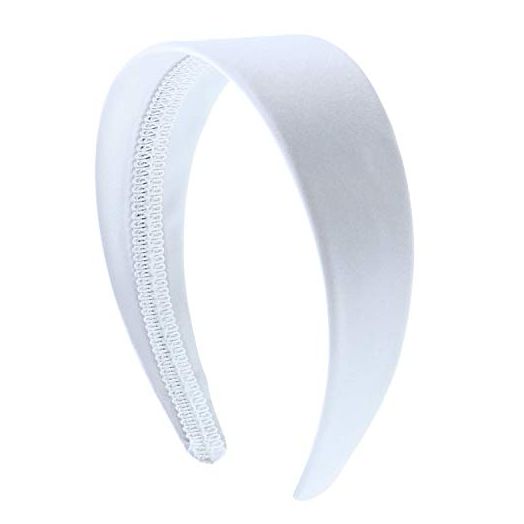 White 2 Inch Wide Satin Hard Headband with No Teeth Head band for Women and Girls (Motique Accessories)
