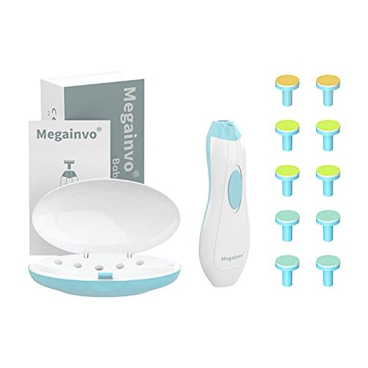 Baby Nail Clippers Electric Baby Nail Trimmer with LED Light Whisper Safe Nail File for Newborn Toddler Kids Toes Fingernails Care Kit with 10 Grinding Heads Battery Operated (Not Included) - Blue