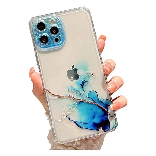 SPOBIT Compatible with iPhone 12 Pro Max Case, Clear Marble Print Watercolor Case, Airbag Protective Shockproof Lens Camera Protection Soft Phone Case for iPhone 12 Pro Max for Women Girls - Green