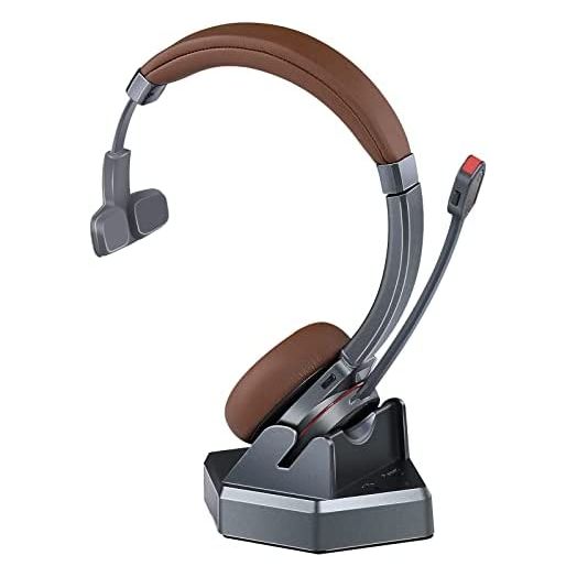 Bluetooth Headset with Microphone, Mono Wireless Headphones with Mic Noise Canceling for Office CallCenter Telephone Call,in-Built with Bluetooth Dongle for PC Softphone Teams Skype Conference