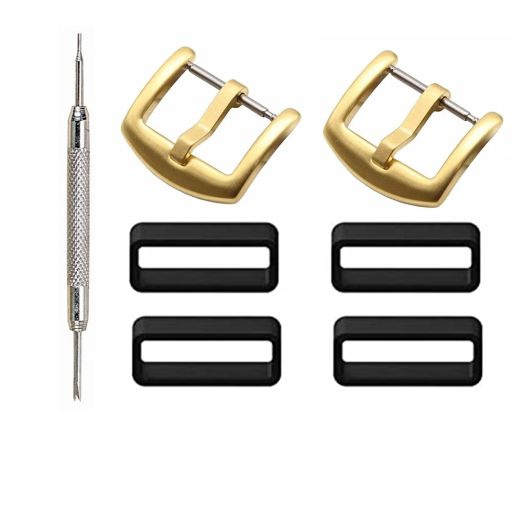 304 Stainless Steel Watch Buckle Clasp with Rubber Silicone Watch Band Loops Replacement for Watch Bands Strap - 18mm 20mm 22mm 24mm (Silver/Gold) Watch Band Buckle Rubber Silicone Watch Band Loops