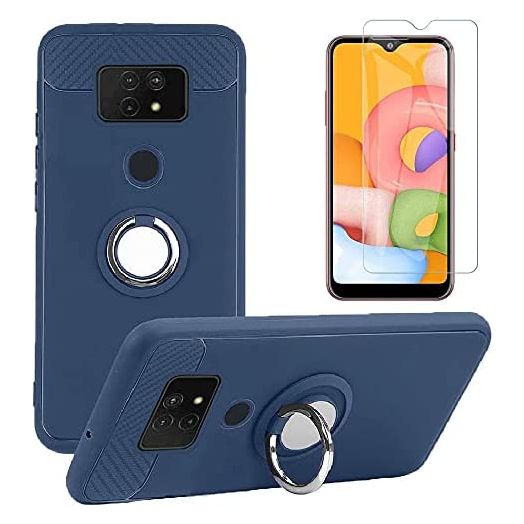 Cricket Ovation 2 / AT&T Maestro Max Case and Screen Protector, Rotating Ring [Magnetic Car Mount] [360°Kickstand] Soft TPU Protection Cover Case for Cricket Ovation 2 / AT&T Maestro Max (Blue)