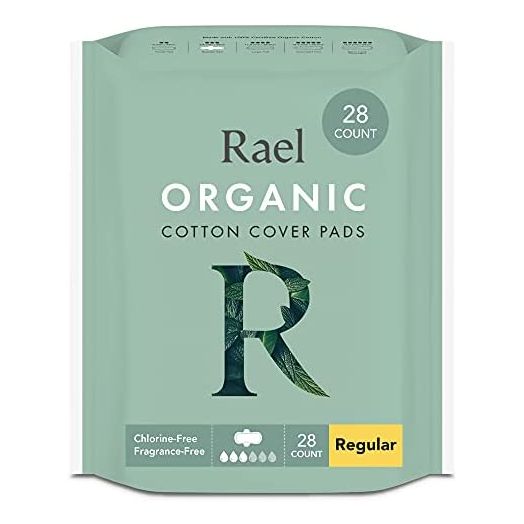Rael Organic Cotton Cover Pads - Regular Absorbency, Unscented, Ultra Thin Pads with Wings for Women (Regular, 28 Count)