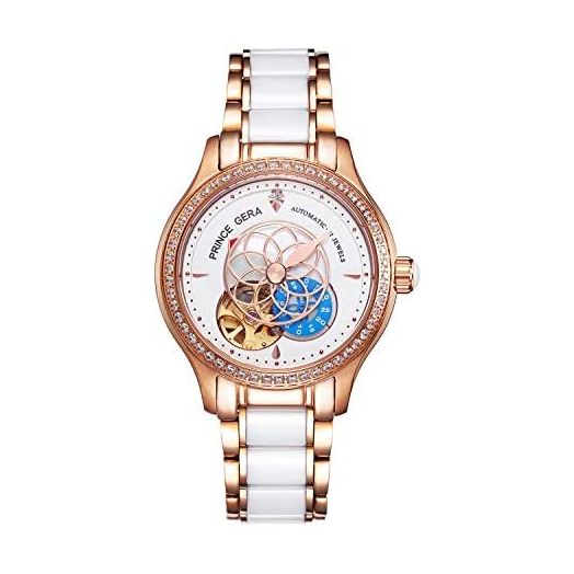 Prince GERA Women's Automatic Mechanical Watch-50M Waterproof with Two Tone Stainless Steel Ceramic Band