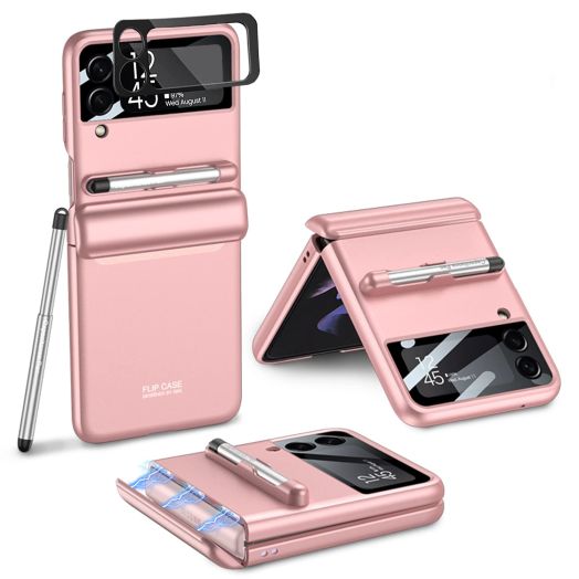 for Samsung Galaxy Z Flip 3 Case,with S Pen Phone case,with Hinge Protection Device and Camera Screen Protector,Case for Samsung Z Flip 3 5G Pink