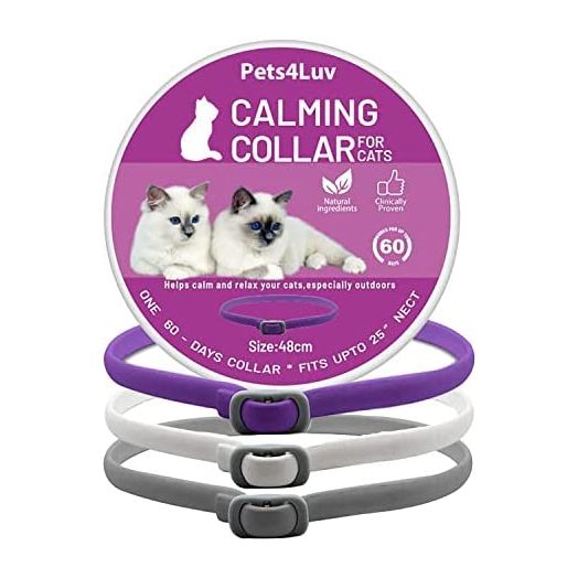 Pets4Luv Calming Collar for Cats - Pheromone Calm Collars, Anxiety Relief Fits Small Medium and Large Cat - New Version - Adjustable and Waterproof with 100% Natural