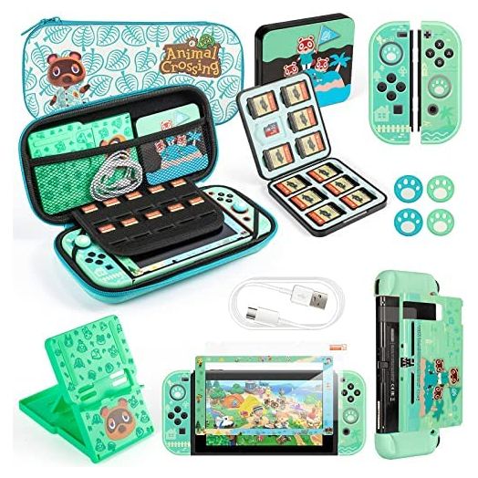 Gefacr GEFACR Case for Switch with Animal Crossing,Switch Accessories Bundle Carry Case & Protective Case Cover,Screen Protector & Thum green