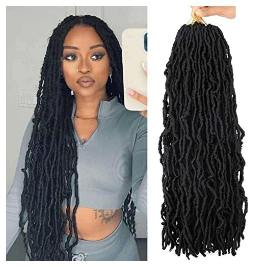 24 Inch Soft Locs Crochet Hair Pre Looped 6 Packs Faux Locs Crochet Braids Goddess Locs Dreadlocs Synthetic Hair For Black Women (1B, 24 Inch (Pack of 6))