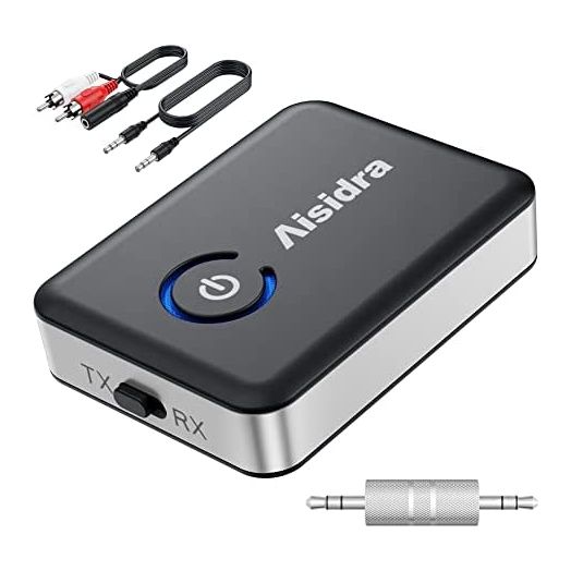 Aisidra Bluetooth Transmitter Receiver, V5.0 Bluetooth Adapter for Audio, 2-in-1 Bluetooth AUX Adapter for TV/Car/PC/MP3 Player/Home Theater/Switch, Low Latency, Pairs 2 Devices Simultaneously