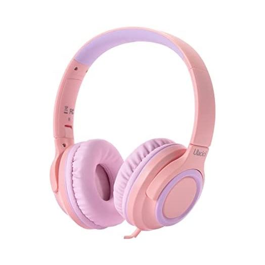 Pink Kids Headphones for School,Kids Headphones Headphones for Kids with Volume Limit of 94 db,Wired Children Headphones for Online Learning/School/Travel/Tablet Adjustable Headband Foldable