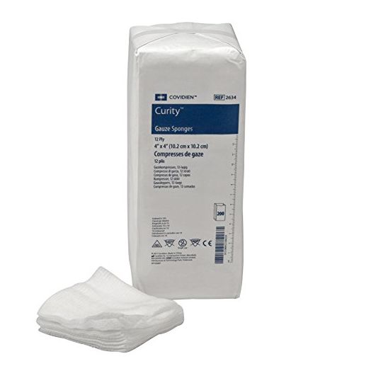 Covidien 2634 Curity Gauze Sponge, Non-Sterile, 4" x 4", 12-Ply (Pack of 200), Package may vary