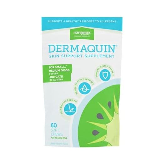 Nutramax Laboratories Dermaquin Skin Support Sm/Med Dogs 5-30 lbs & Cats 60 ct
