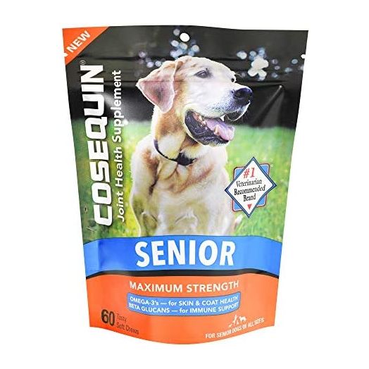 Nutramax Cosequin Senior Joint Health Supplement for Senior Dogs - With Glucosamine, Chondroitin, Omega-3 for Skin and Coat Health and Beta Glucans for Immune Support, 60 Soft Chews
