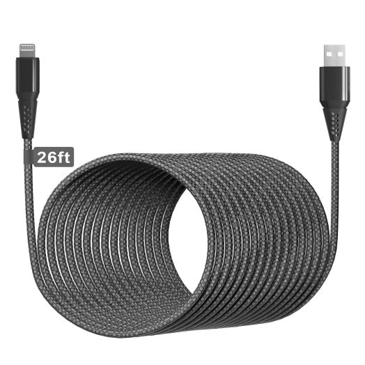 Long iPhone Charger Cord 26FT/8M [Apple MFi Certified] Extra Long iPhone Cable Fast Apple Charger Cable Nylon Braided 2.4A USB Lightning Cable for iPhone 14 13 12 11 Pro X XS Max XR