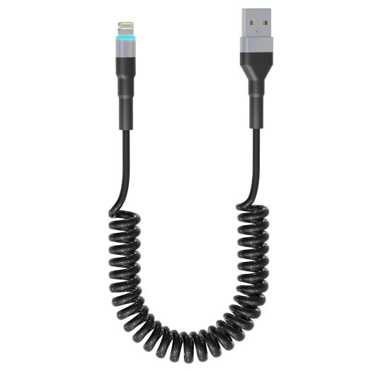 Coiled Lightning Cable Apple Carplay Compatible [Apple MFi Certified] Short USB to Lightning Apple Carplay Cable with Data Sync and LED, Retractable iPhone Charger Cord for iPhone/Pad/Pod