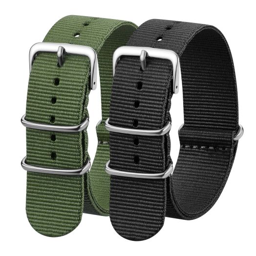 Verbstel Nylon Watchband Replacement Quick Release Heavy Buckle Watchstraps for Men Women (22MM, Green/Black)