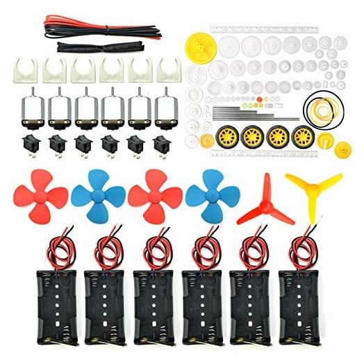 EUDAX 6 set Rectangular Mini Electric 1.5-3V 24000RPM DC Motor with 84 Pcs Plastic Gears,Electronic wire, 2 x AA Battery Holder ,Boat Rocker Switch,Shaft Propeller for DIY Science Projects