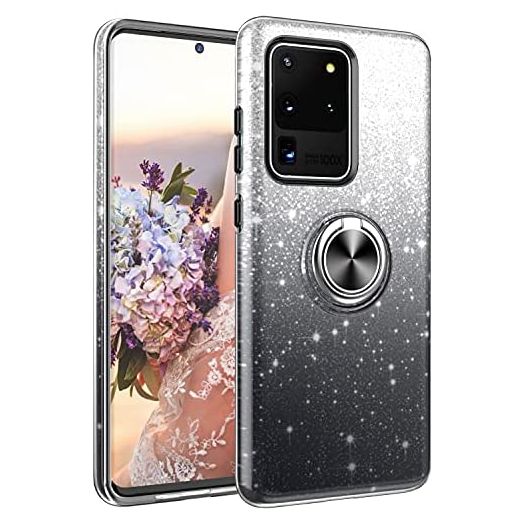 Samsung Galaxy S20 Ultra Case,NCLcase Bling Sparkly Glitter Cute Phone Case for Women Girls with Kickstand,Slim Fit Drop Protection Shockproof Cover for Samsung Galaxy S20 Ultra - Black