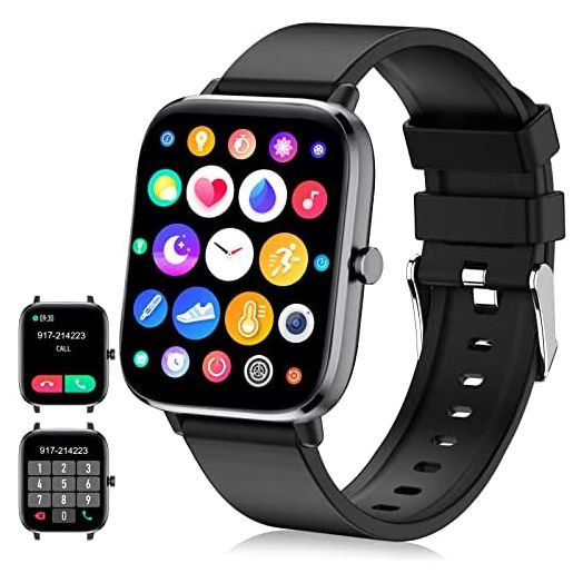 Smart Watch (Answer/Make Calls), Smartwatch Fitness Tracker 1.69" Bluetooth Call Watch with Blood Pressure Heart Rate SpO2 Sleep Monitor Step Counter for Android iOS Phones Women Men , Black