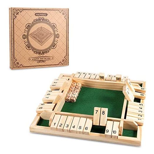 AMEROUS 12 Inches Shut The Box Family Game, Wooden Dice Board Game