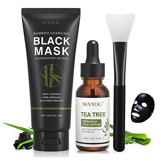 Blackhead Peel Off Face Mask, SHVYOG 3-in-1 Blackhead Remover Mask with Brush & Tea Tree Oil Serum, Charcoal Face Mask for Deep Cleansing Blackheads, Dirts, Pores, Skin Oil (100g+30ml)