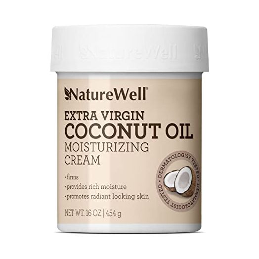 NATUREWELL Extra Virgin Coconut Oil Moisturizing Cream for Face, Body, and Hands, Lightweight, Intense Hydration to Maintain Softer, Smoother, & Suppler Skin, 16 Oz