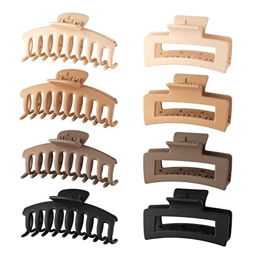 Wekin Large Hair Claw Clips, 8 Pack 4.3" Hair Clips for Women & Girls, Strong Hold Matte Claw Hair Clips for Women Thick Hair & Thin Hair, 90's Vintage Jaw Clips (Cream, Beige, Dark Brown, Black)…