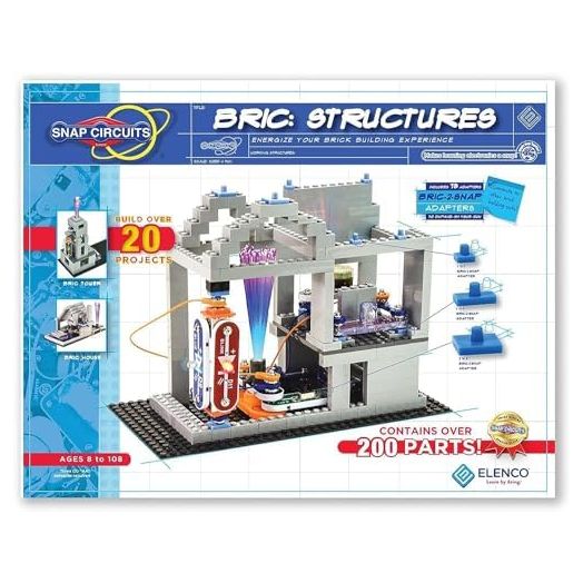 Snap Circuits BRIC: Structures | Brick & Electronics Exploration Kit | Over 20 Stem & Brick Projects | Full Color Project Manual | 20 Parts | 75 BRIC-2-Snap Adapters | 140+ BRICs