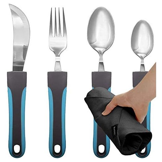 BUNMO Adaptive Utensils, Weighted Knives Forks and Spoons Silverware Set