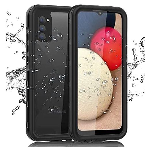 Samsung Galaxy A02S Waterproof Case with Built-in Screen Protector Dustproof Shockproof Drop Proof Heavy Duty Phone Case, Rugged Full Body Underwater Protective Cover for Samsung Galaxy A02S - Black