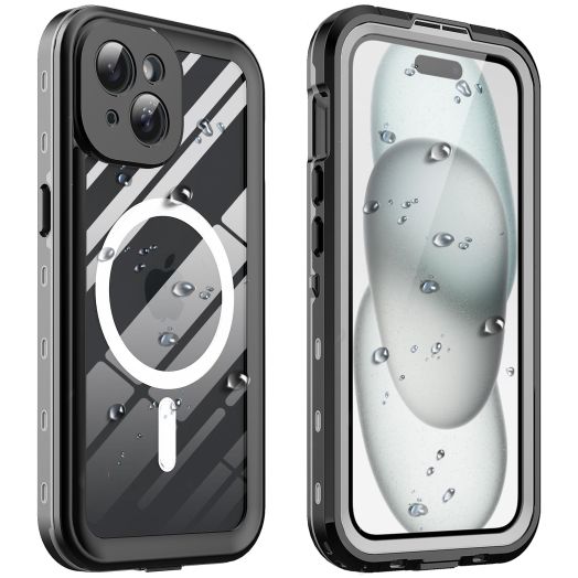 Ezanmull for iPhone 15 Plus Waterproof Case Magnetic, [Compatible with MagSafe][with Screen Protector][IP68 Underwater][15FT Military Dropproof][Dustproof] Case for iPhone 15 Plus 6.7"- Black
