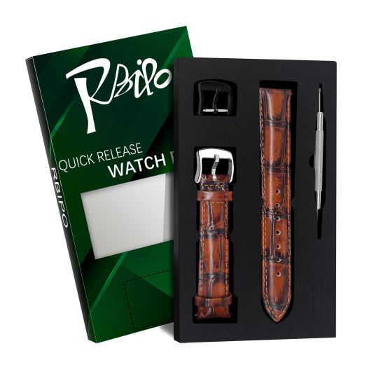 RBIPO Genuine Leather Watch Band Alligator Grain Quick Release Replacement Watch Strap for Men and Women- 14mm, 16mm, 18mm, 20mm, 22mm