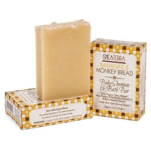 Shea Terra Organics Mama and Baby Collection | Bananas & Monkey Bread Baby Shampoo & Bath Bar| Non Toxic All Natural Cleanser with Baobab and Shea Butter for Gentle and Sting-free Daily Wash – 4oz