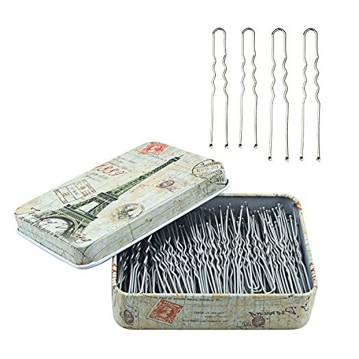 200pcs U Shaped Hair Pins Silver with Cute Case, Hairpins for Buns, Premium Bobby Pins for Kids, Girls and Women, Great for All Hair Types(2.4 & 2 Inch) (Silver)