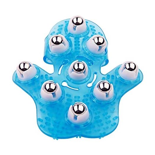 Boseen Hand Held Massager for Muscle Back Neck Joint Foot Shoulder Leg Pain Relief - Palm Shaped Massage Glove Full Body Massage Tool with Roller Ball Massager Essential Oils with Portable Design Blue
