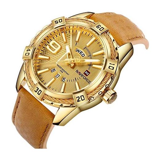 NAVIFORCE Luxury Men Sports Watches Waterproof Quartz Gold Big Face Date Clock