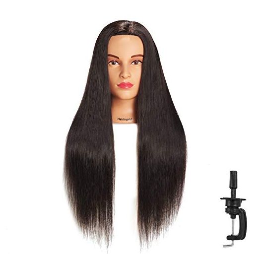 Hairingrid 26"-28" Mannequin Head Hair Styling Training Head Manikin Cosmetology Doll Head Synthetic Fiber Hair and Free Clamp Holder (Black)