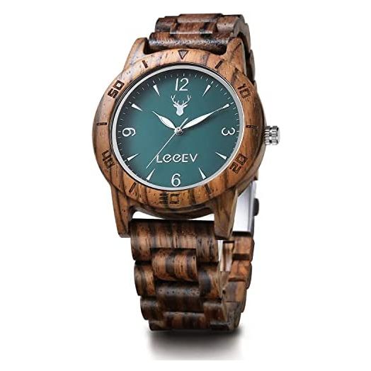 LeeEv Men's Wooden Watch, Unique Natural Bamboo Wood Watch Analog Quartz Light Weight Vintage Dress Wooden Wrist Watches