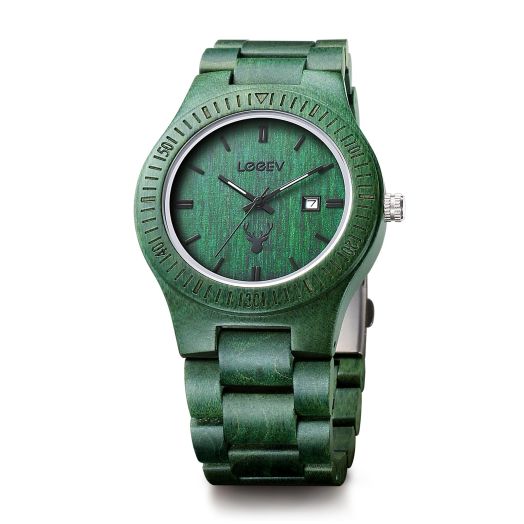 LeeEv Wooden Watches, Uwood Series Zebra Sandalwood Japanese Quartz Analog Watch for Men with Calendar Unisex Wristwatch