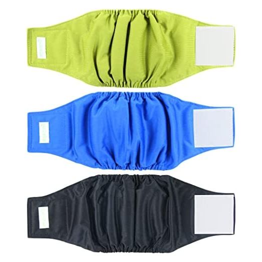 Wegreeco Washable Male Dog Belly Wrap - Pack of 3 - (Black,Blue,Olive,Large)